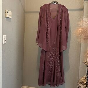 R&M Richard’s Mauve Long Sleeve Dress with Embellishments